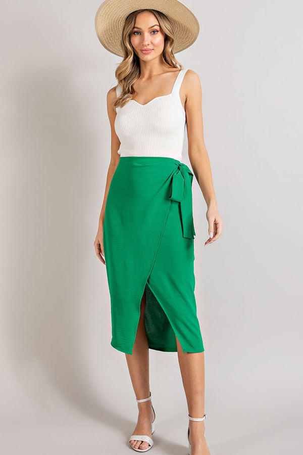 Eesome Green Tie Waist Wrap Skirt