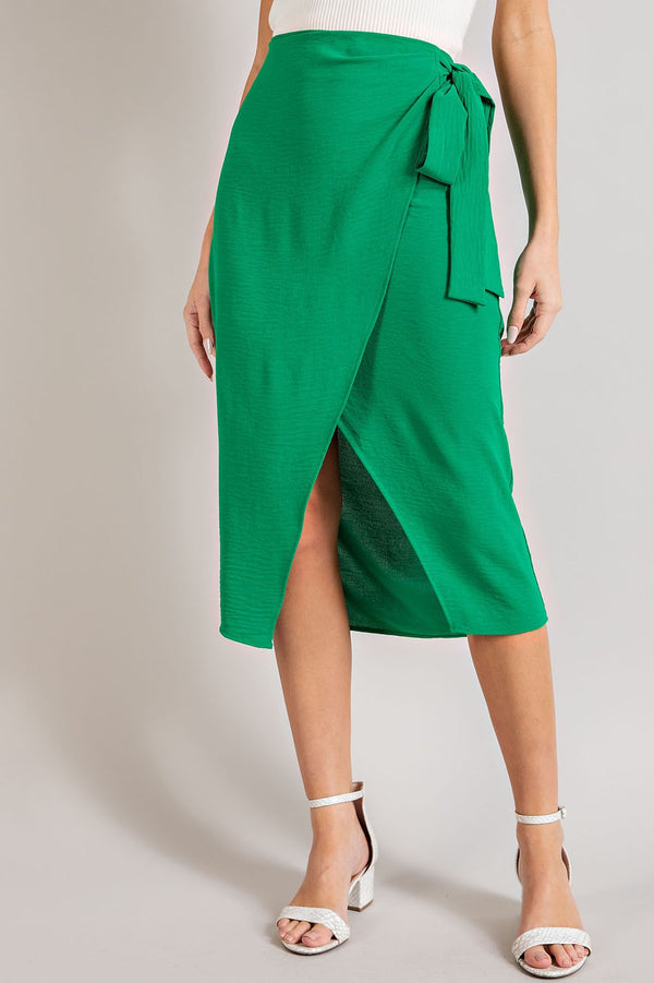 Eesome Green Tie Waist Wrap Skirt