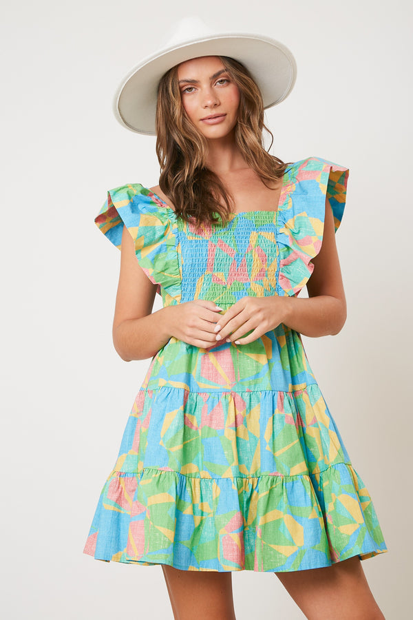 Peach Love Ruffle Sleeve Print Dress