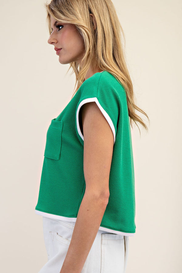 Eesome Green Top with White Trim