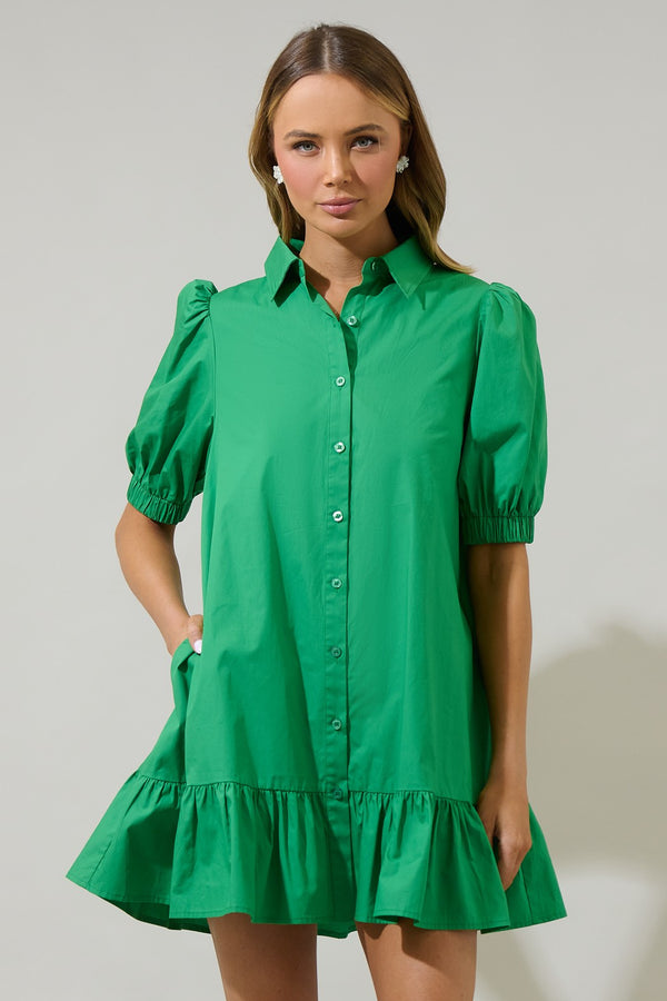 Sugarlips Levy Green Button Down Shift Dress