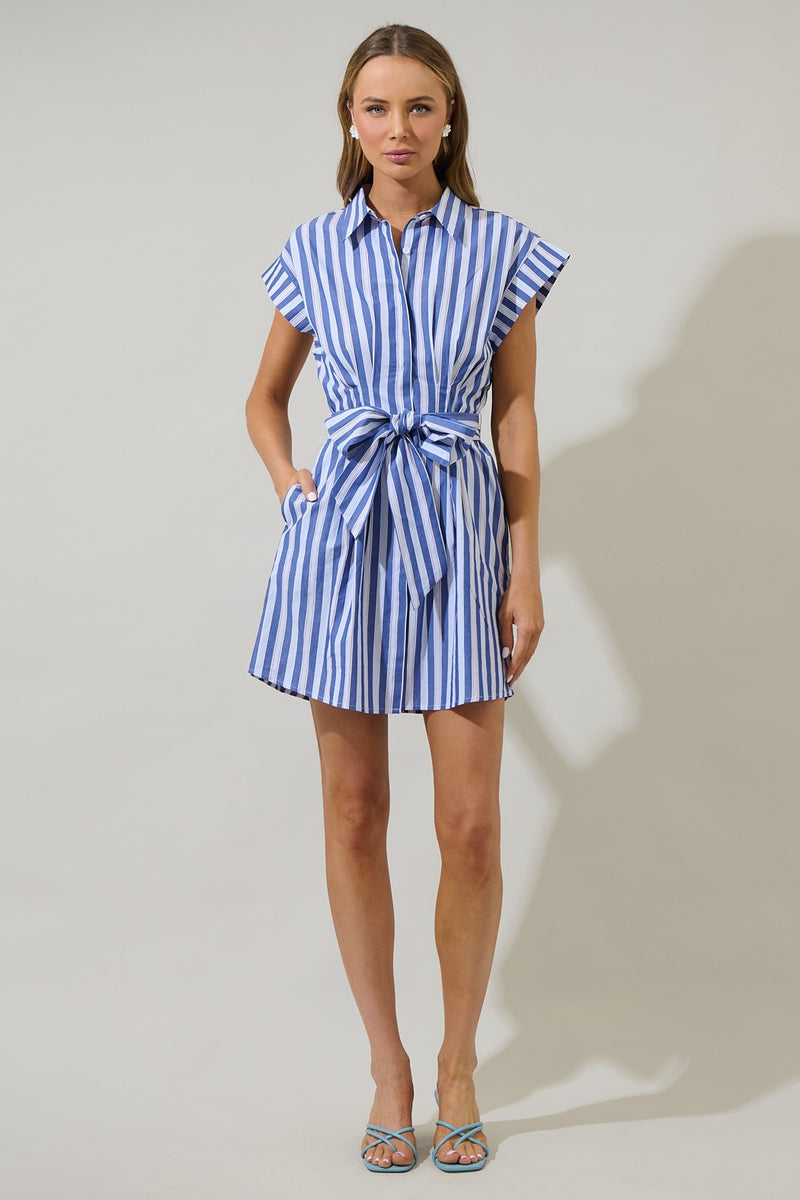 Sugarlips Blue Stripe Shirt Dress