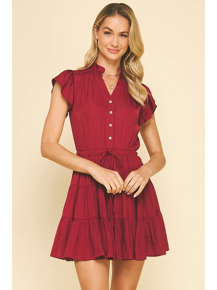 Pinch Button Down Tiered Mini Dress