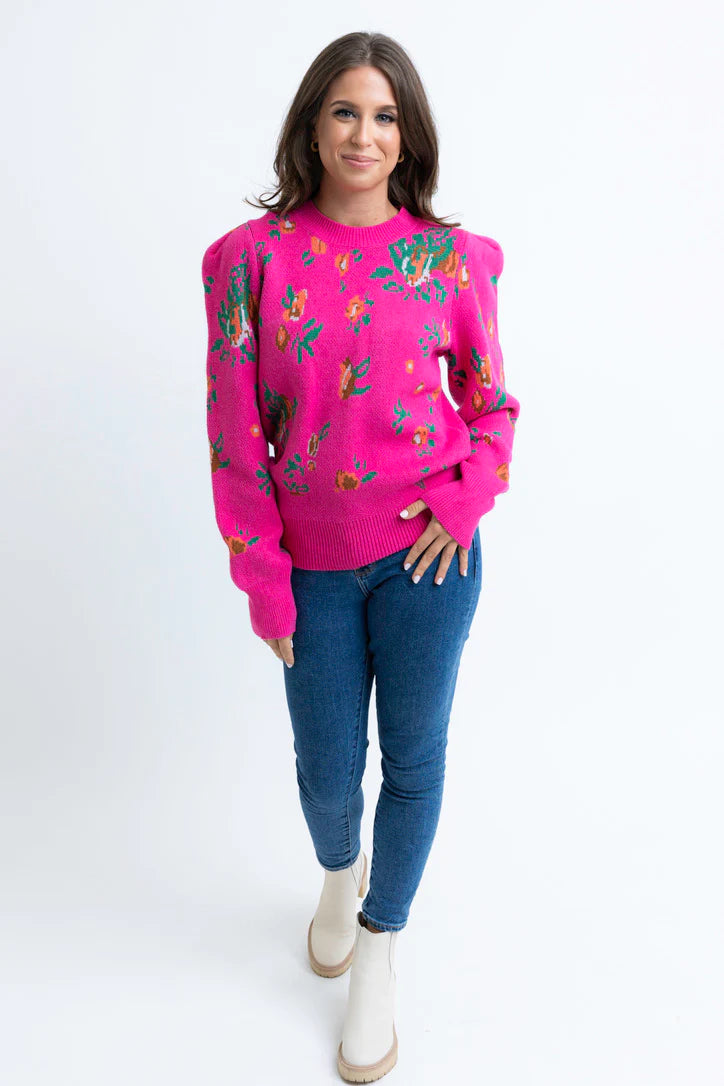 Karlie Floral Puff Sleeve Sweater