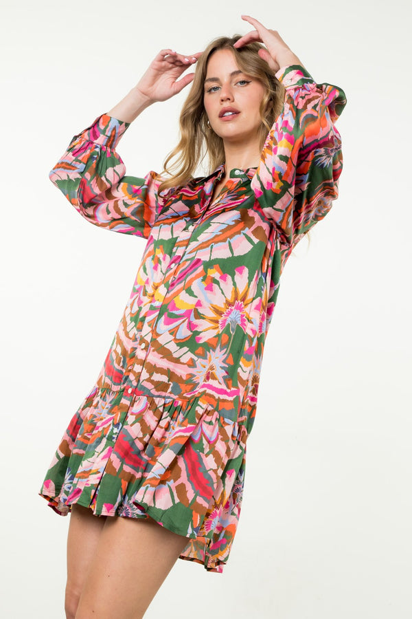 THML Long Sleeve Print Dress