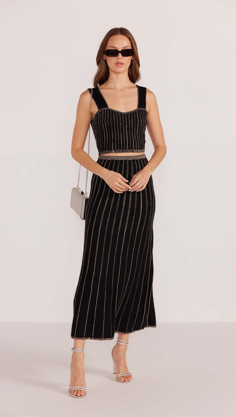 Mink Pink Celia Lurex Stripe Midi Skirt