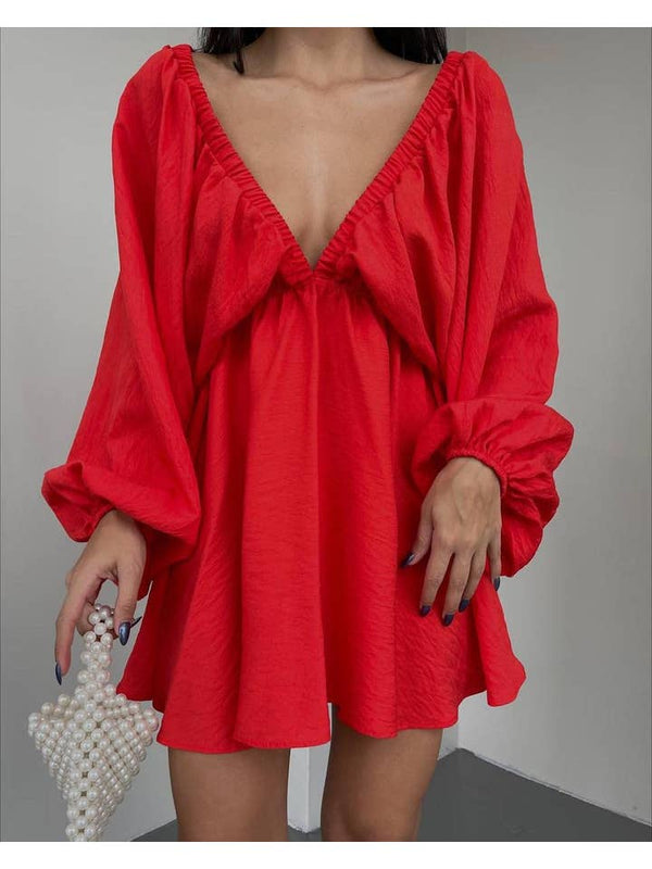 Sweetkama Red Long Sleeve Dress