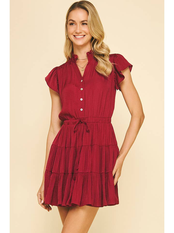 Pinch Button Down Tiered Mini Dress
