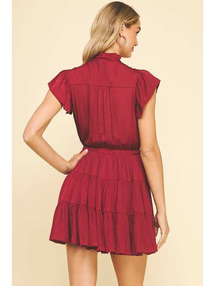 Pinch Button Down Tiered Mini Dress