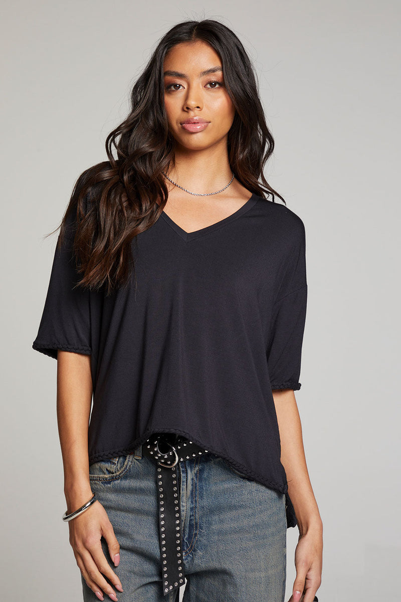 Chaser Brand Mason Licorice V Neck Top