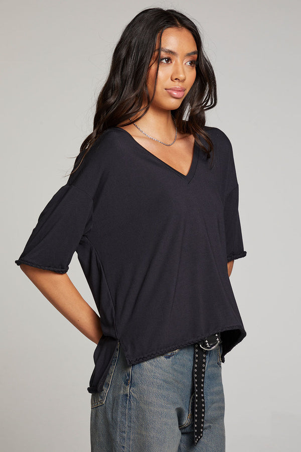 Chaser Brand Mason Licorice V Neck Top