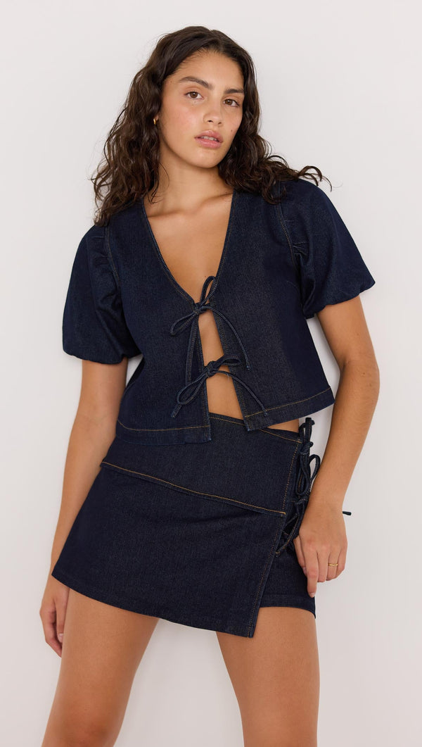 Mink Pink Camilla Demin Tie Wrap skort