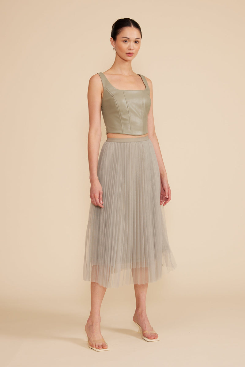 Lucy Paris Sharlene Pleated Tulle Midi Skirt