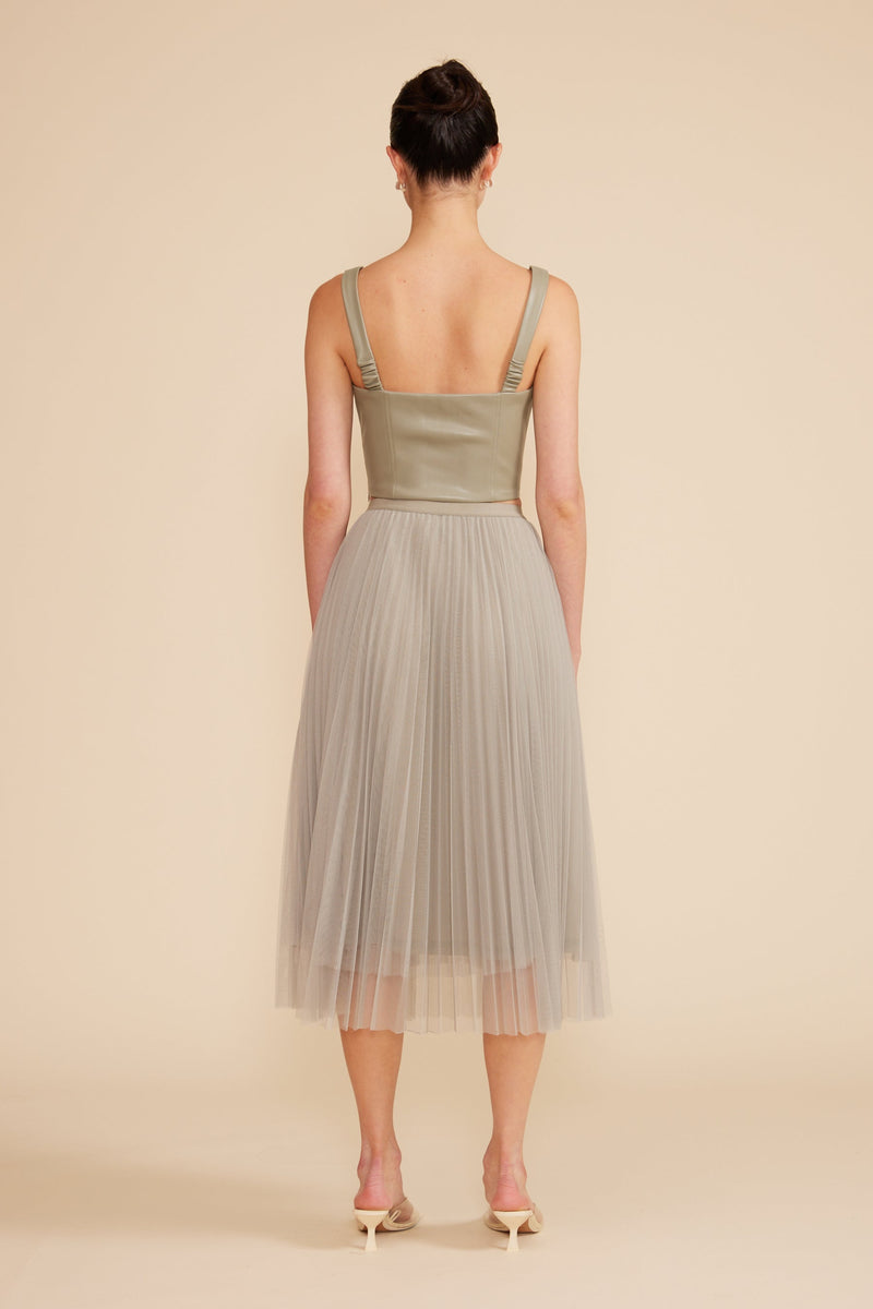 Lucy Paris Sharlene Pleated Tulle Midi Skirt