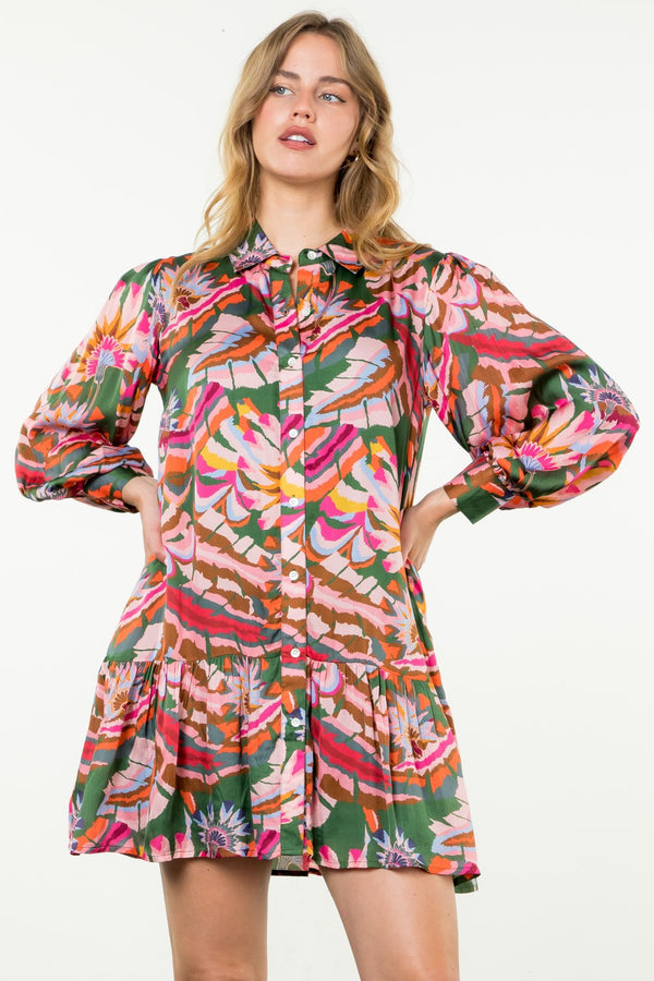 THML Long Sleeve Print Dress