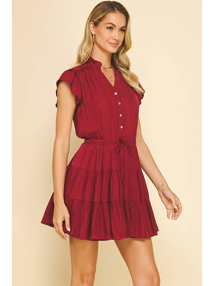Pinch Button Down Tiered Mini Dress
