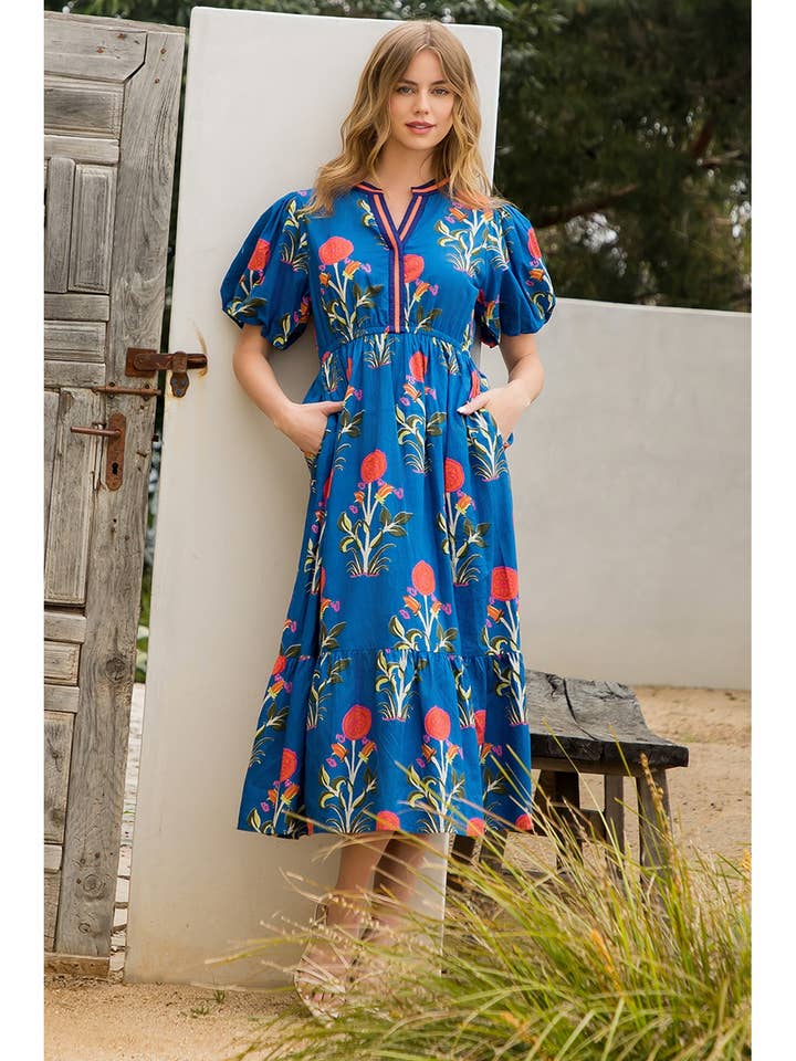 THML Puff Sleeve Floral Maxi Dress