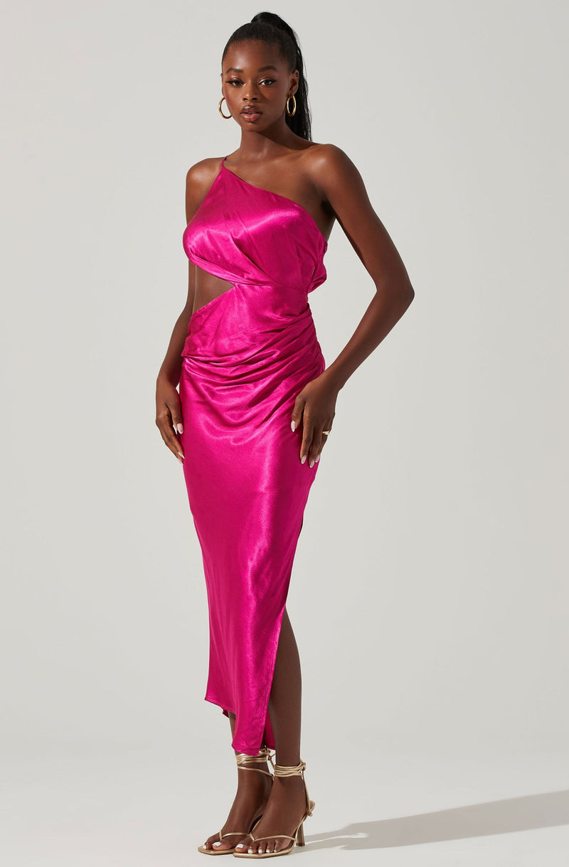 satin side cut out dress MISSGUIDED One Shoulder Cut Out Ombre Satin Side Slit Maxi DressMISSGUIDED